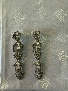 Stella & Dot Silver-Tone Crystal Art Deco Drop Earrings